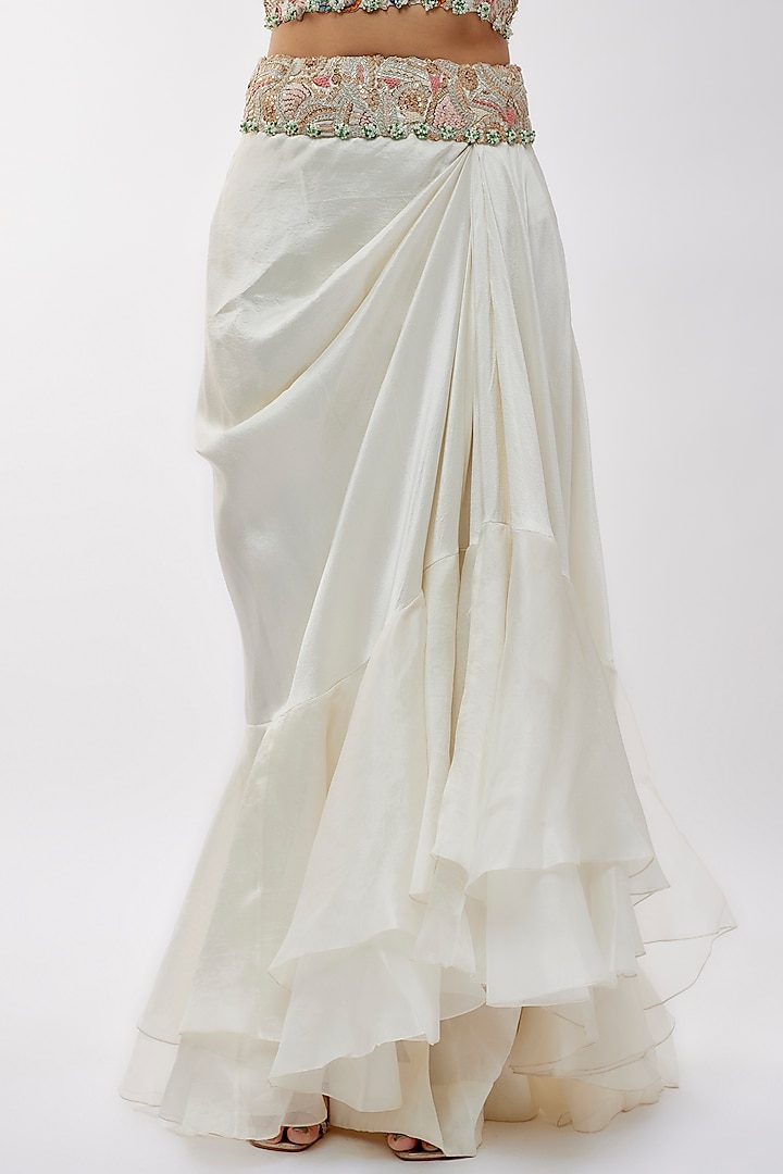 Ivory Silk & Organza Ruffled Skirt Set by Minaxi Dadoo at Pernia's Pop Up Shop