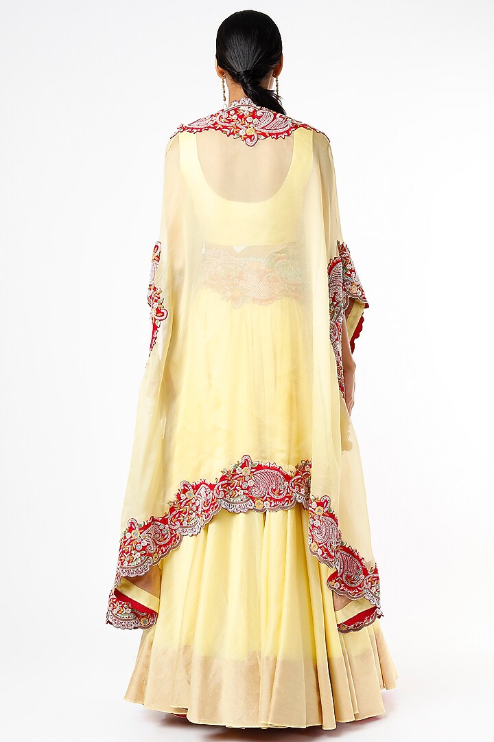 Yellow Organza Cape Set by Minaxi Dadoo at Pernia's Pop Up Shop