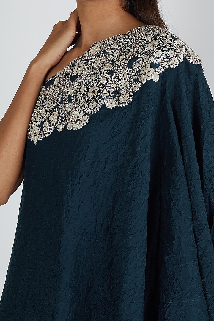 Peacock Blue Embroidered Dress With Pants by Minaxi Dadoo at Pernia's Pop Up Shop