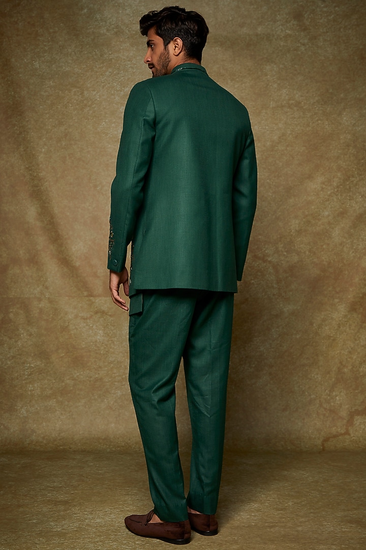 Bottle Green Silk Embroidered Indo-Western Set by Manish Nagdeo Men at Pernia's Pop Up Shop