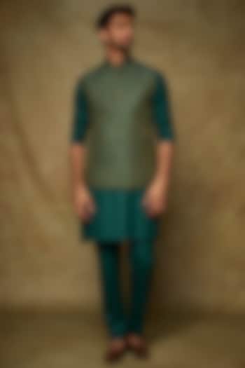 Green Brocade Nehru Jacket Set by Manish Nagdeo