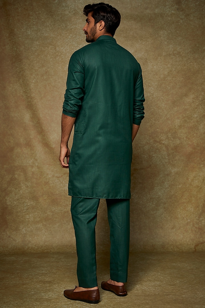 Green Cotton Brocade Nehru Jacket Set by Manish Nagdeo Men at Pernia's Pop Up Shop