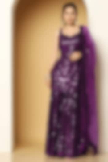 Purple Georgette Sequins Party Wear Sharara Set by MeenaGurnam at Pernia's Pop Up Shop