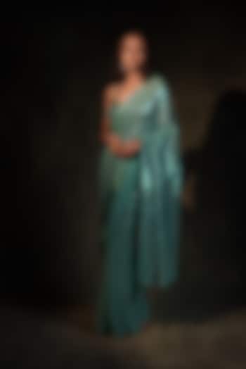 Sea Green Georgette Sequins Wedding Saree Set by MeenaGurnam at Pernia's Pop Up Shop
