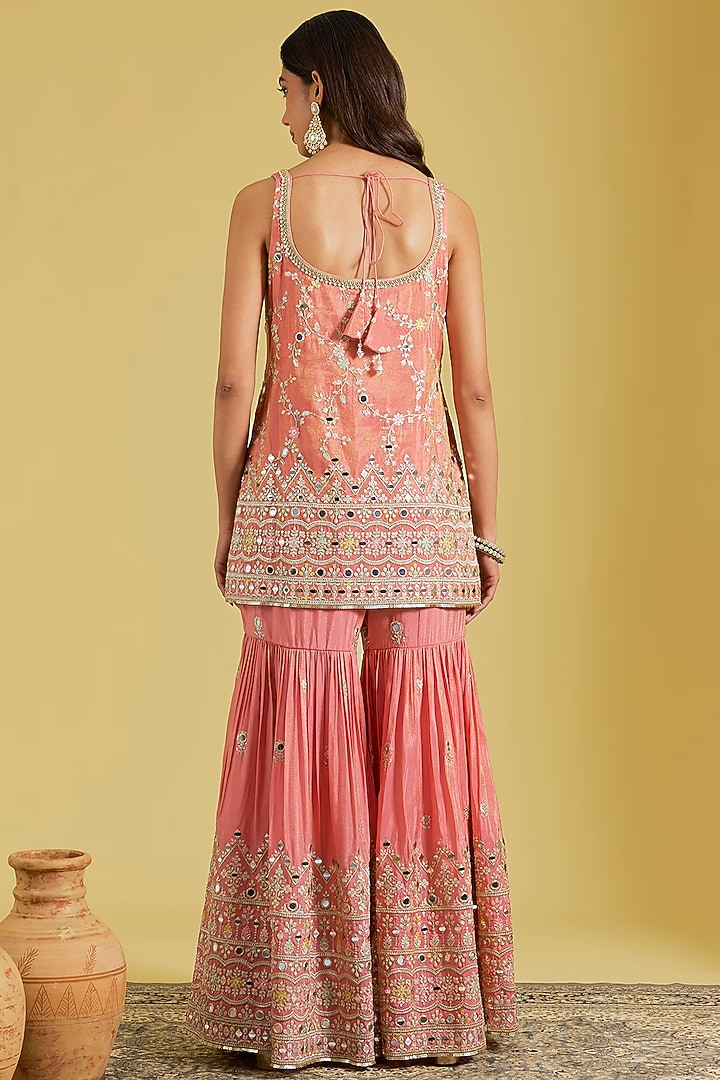 Carrot-Colored Tissue Embroidered Gharara Set by MeenaGurnam at Pernia's Pop Up Shop