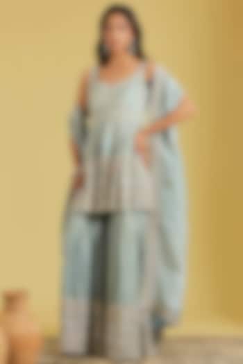 Ice Blue Tissue Embellished Gharara Set by MeenaGurnam at Pernia's Pop Up Shop