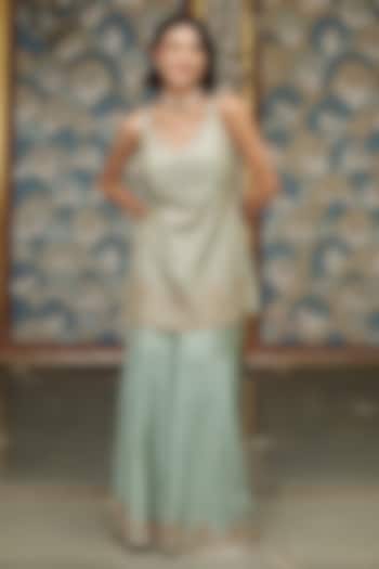 Ice Blue Tissue Gharara Set by MeenaGurnam at Pernia's Pop Up Shop