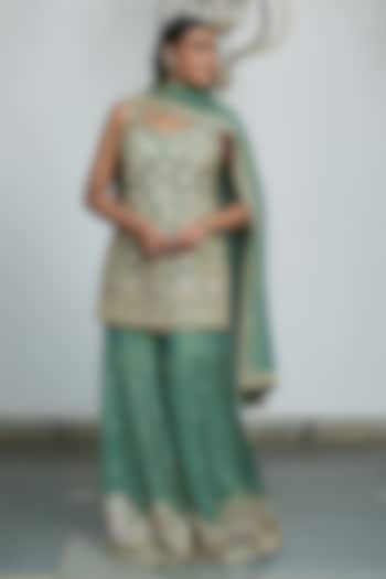 Sage Green Tissue Gharara Set by MeenaGurnam at Pernia's Pop Up Shop