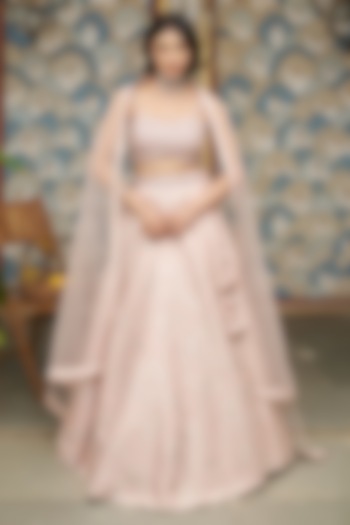 Pink Jacquard & Tissue Sequins Embellished Wedding Lehenga Set by MeenaGurnam at Pernia's Pop Up Shop