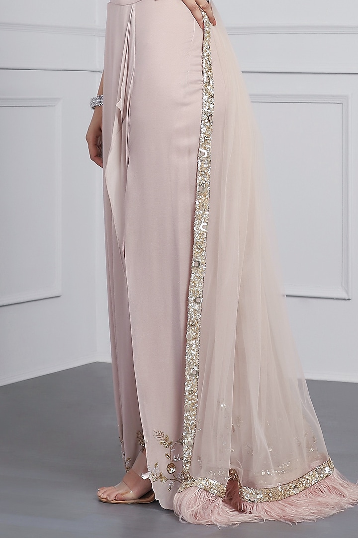 Mauve Georgette & Net Draped Wedding Saree Set by MeenaGurnam at Pernia's Pop Up Shop