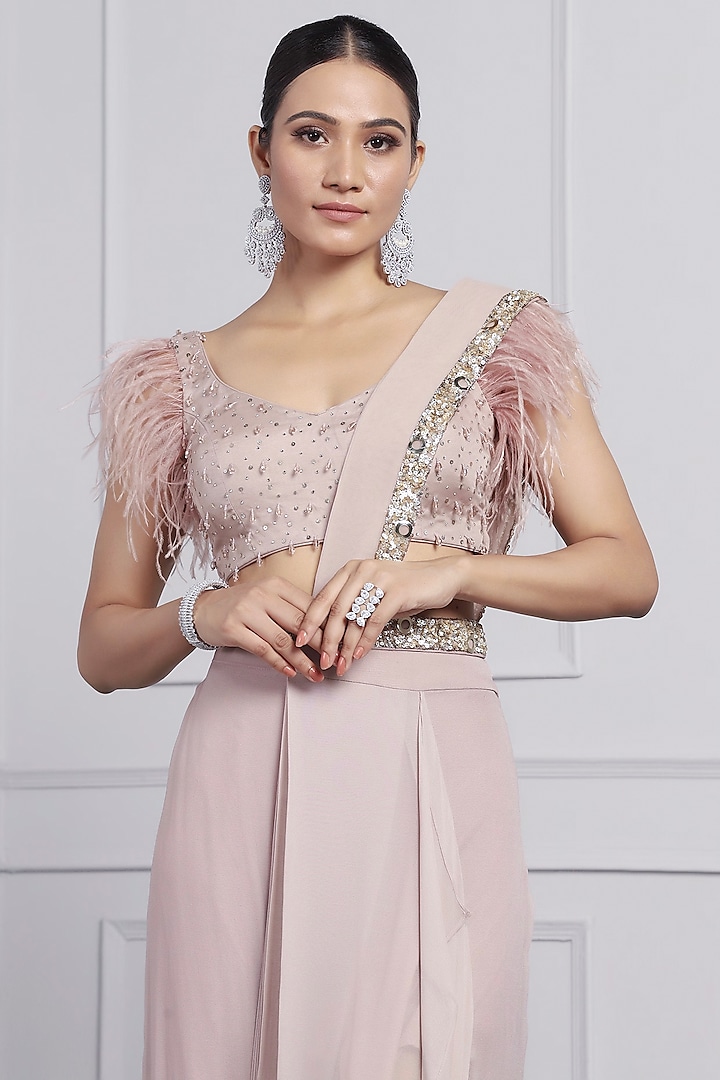 Mauve Georgette & Net Draped Wedding Saree Set by MeenaGurnam at Pernia's Pop Up Shop