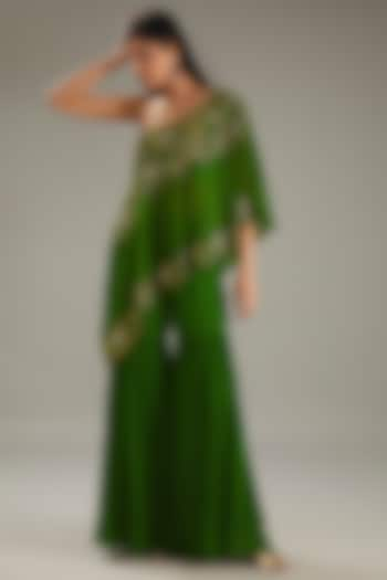 Green Georgette Sharara Set by MeenaGurnam at Pernia's Pop Up Shop