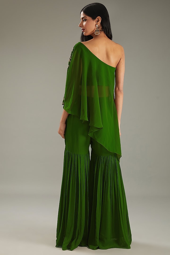 Green Georgette Party Wear Sharara Set by MeenaGurnam at Pernia's Pop Up Shop