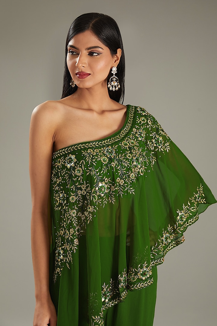 Green Georgette Party Wear Sharara Set by MeenaGurnam at Pernia's Pop Up Shop