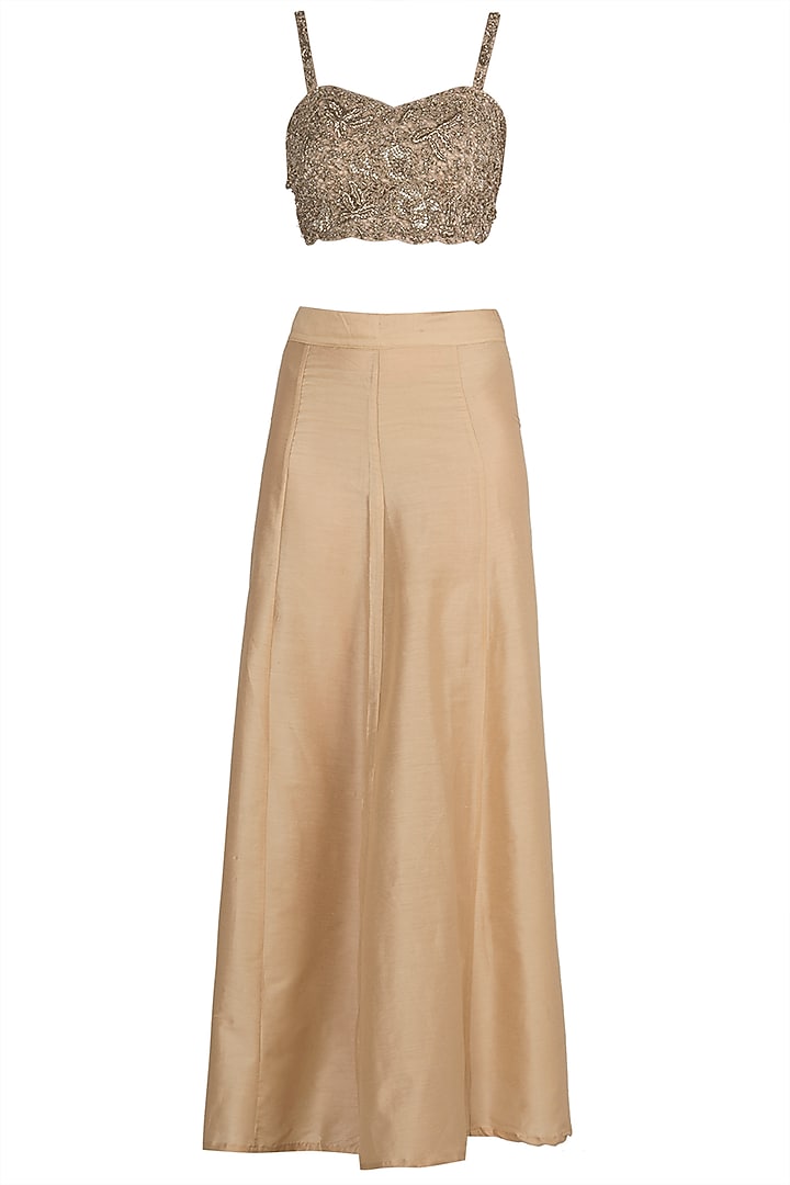 Gold sequins embroidered saree set available only at Pernia's Pop Up Shop.