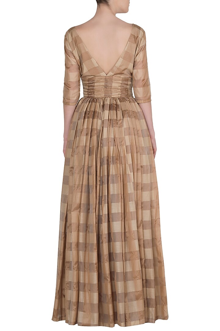 Almond brown handwoven anarkali gown with dupatta available only at Pernia's Pop Up Shop.