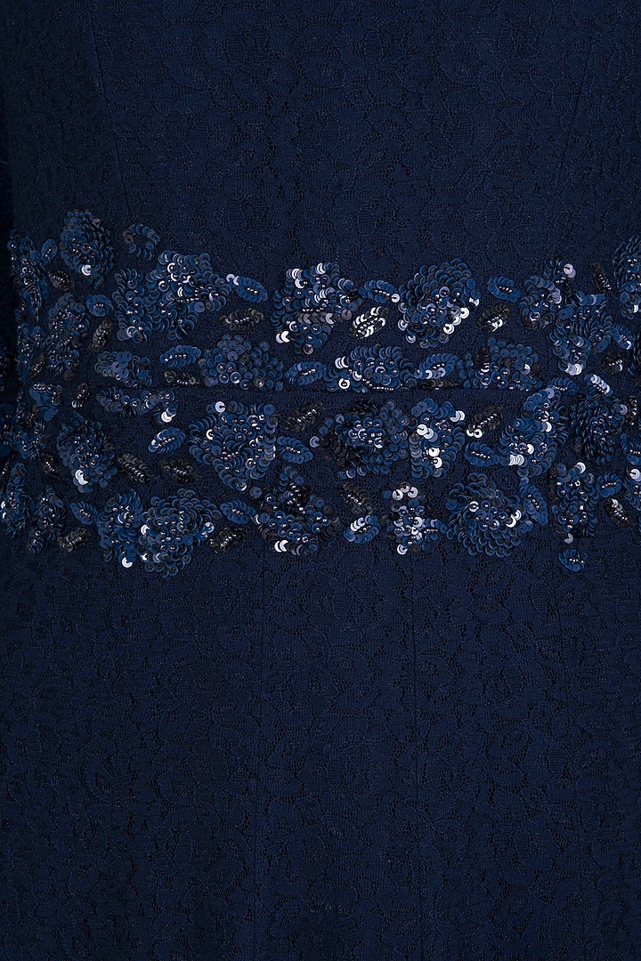 Midnight blue embroidered lace anarkali gown available only at Pernia's Pop Up Shop.