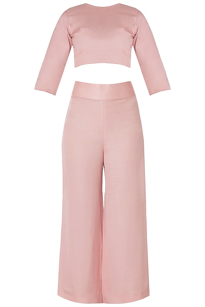Pink Crop Top and High Waisted Trousers with Lucknowi by Premya by Manishii