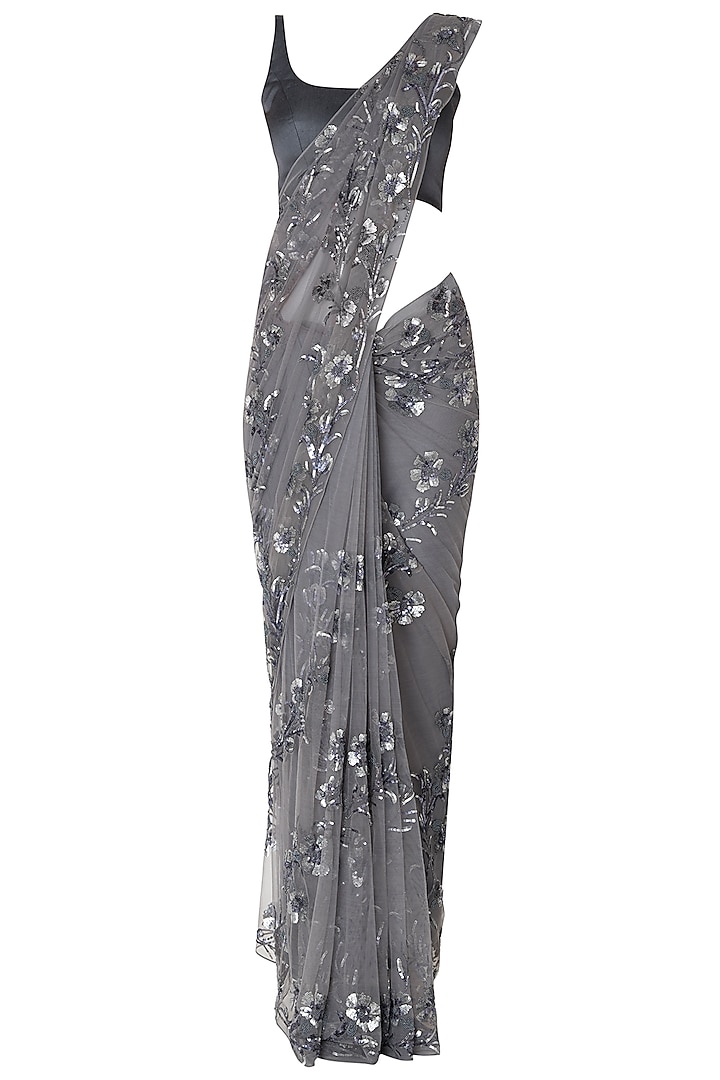 Grey Sequins Embroidered Saree Set by Premya by Manishii