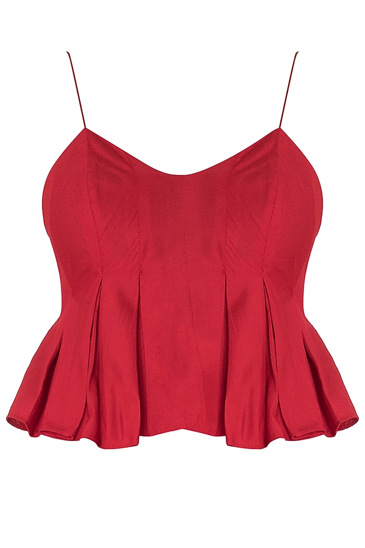 Red floral emboridered saree with peplum blouse available only at Pernia's Pop Up Shop.