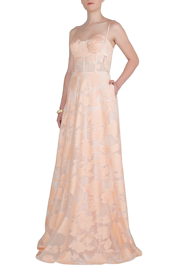 Salmon pink embossed gown available only at Pernia's Pop Up Shop.