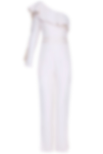 Ivory One Sleeved Frill Detail Jumpsuit by Manika Nanda