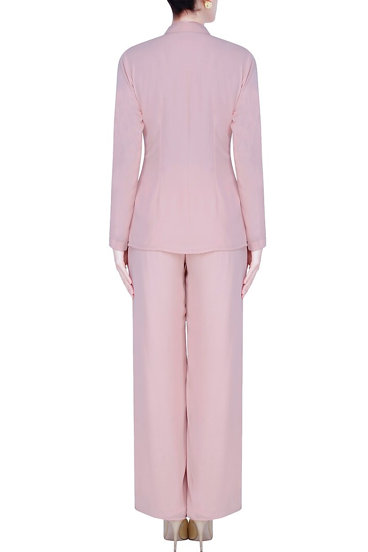 Nude high low panelled shirt and flared pants set available only at Pernia's Pop Up Shop.