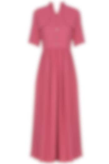 Pink Shoulder Flap Front Buttoned Midi Dress by Manika Nanda