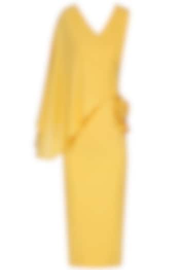 Mustard Yellow Cape Tie Up Dress by Manika Nanda