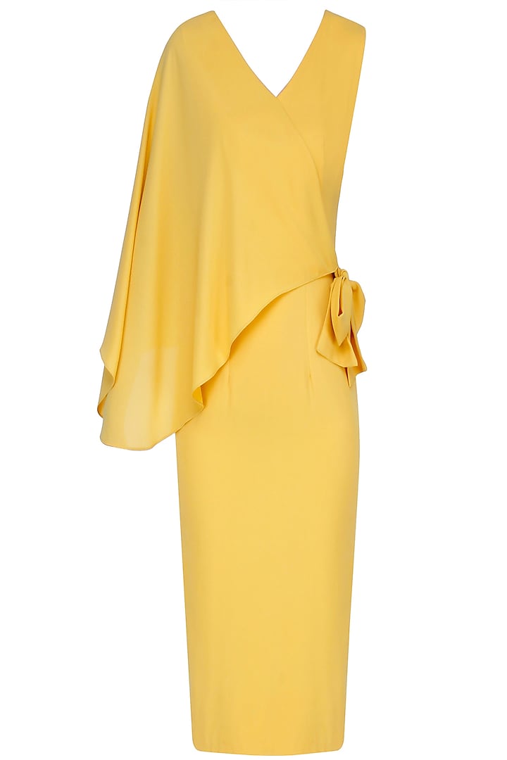 Mustard Yellow Cape Tie Up Dress by Manika Nanda