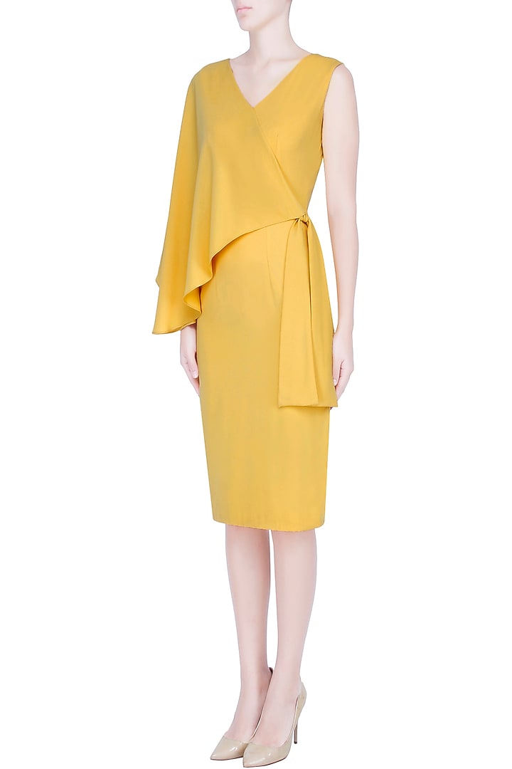 Mustard yellow cape tie up dress available only at Pernia's Pop Up Shop.