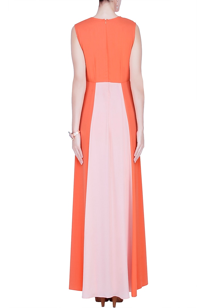 Orange and powder pink panelled colorblock jumpsuit available only at Pernia's Pop Up Shop.