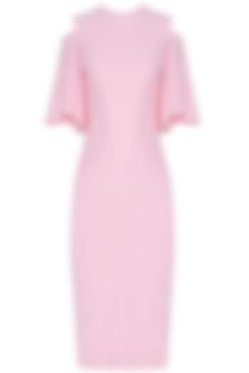 Blush Pink Cold Shoulder Flared Sleeve Dress by Manika Nanda