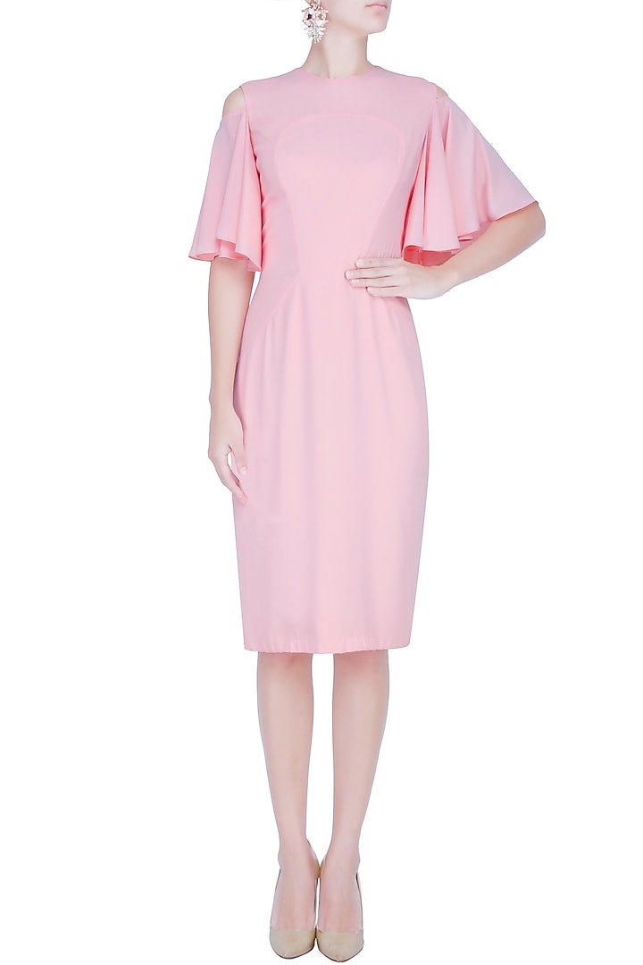 Blush pink cold shoulder flared sleeve dress available only at Pernia's Pop Up Shop.
