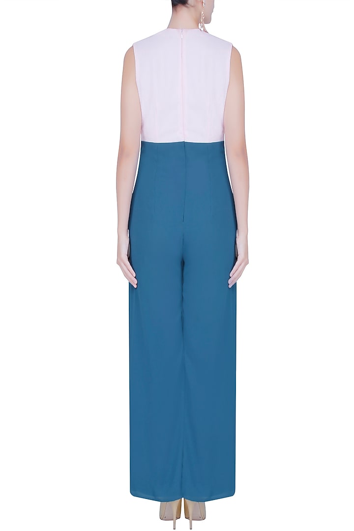 Cerculean blue front overlay panelled jumpsuit available only at Pernia's Pop Up Shop.