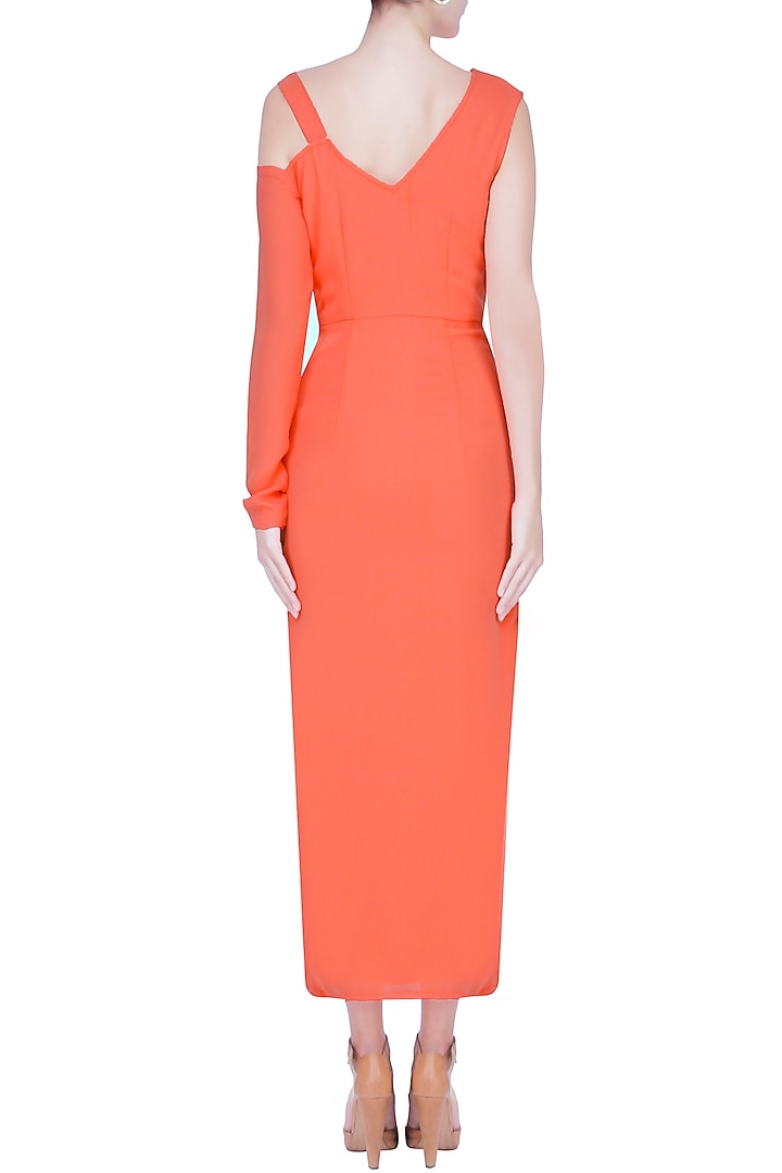Orange high slit one sleeve ankle gown available only at Pernia's Pop Up Shop.