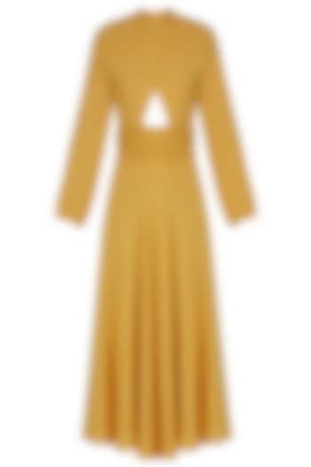 Mustard Yellow Pleated Retro Midi Dress by Manika Nanda