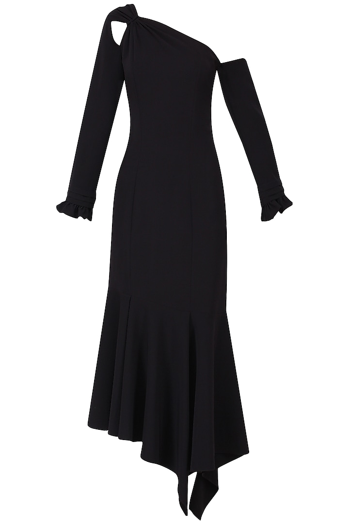 Black High Low One Shoulder Dress by Manika Nanda