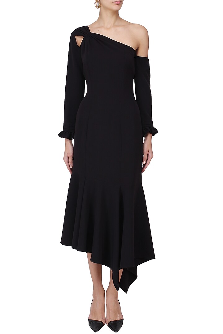 Black high low one shoulder dress available only at Pernia's Pop Up Shop.