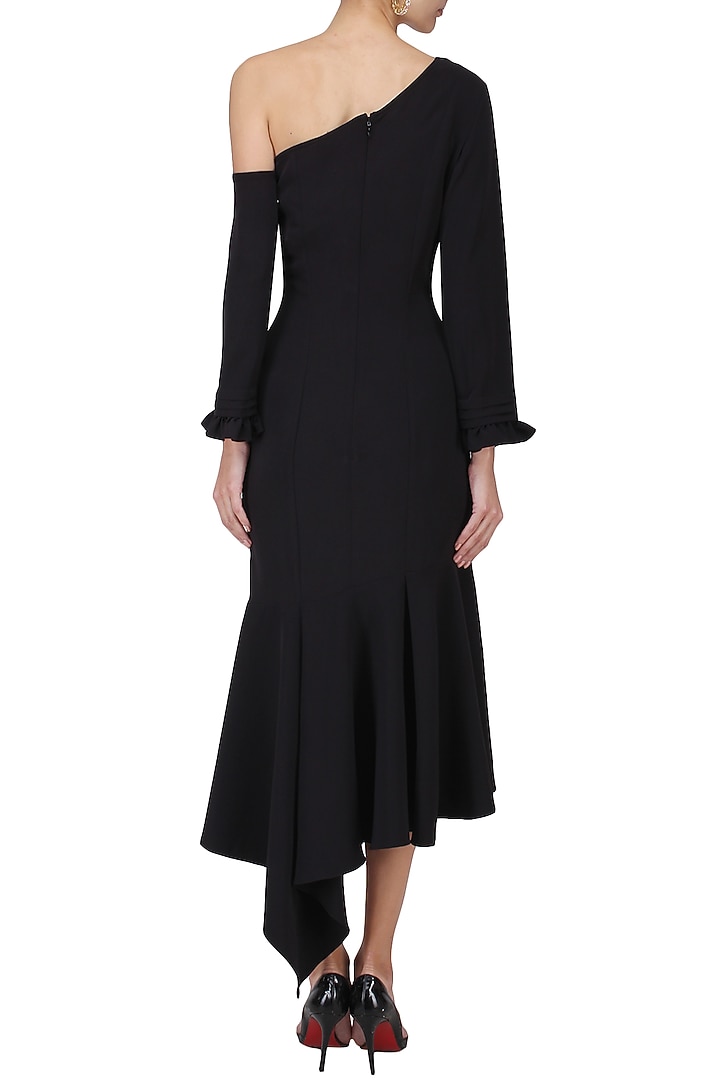 Black high low one shoulder dress available only at Pernia's Pop Up Shop.