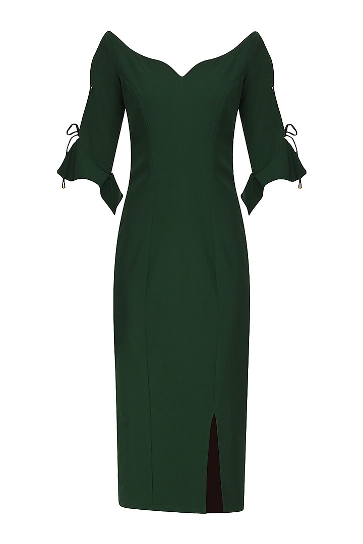 Pine Green Fitted Dress by Manika Nanda
