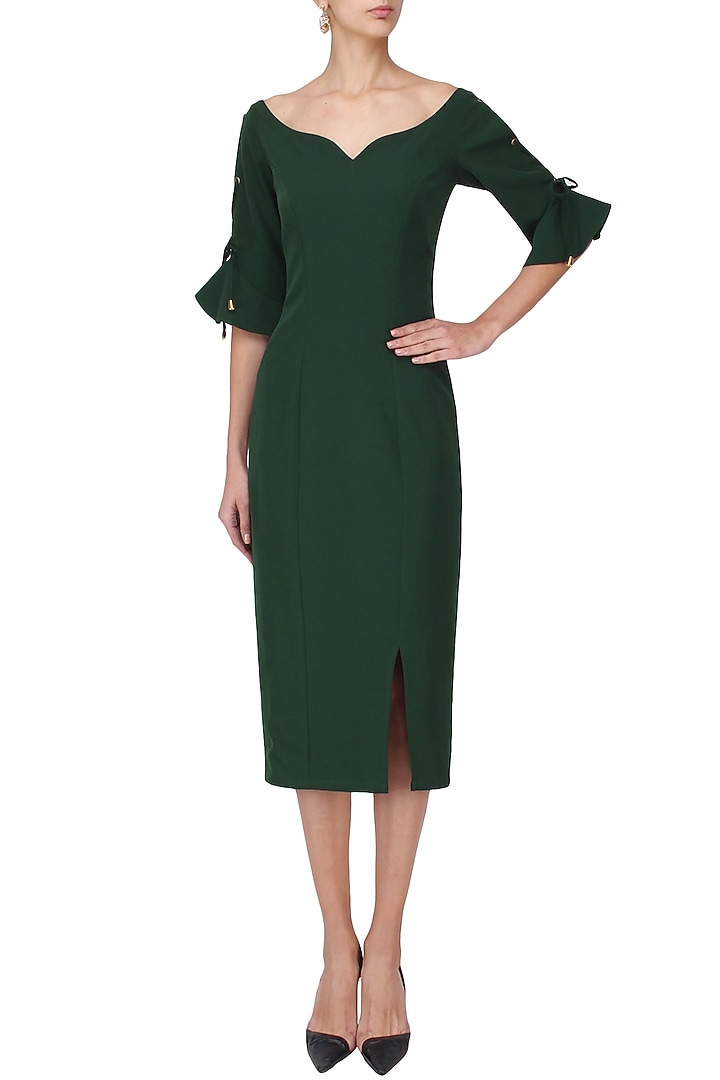 Pine green fitted dress available only at Pernia's Pop Up Shop.