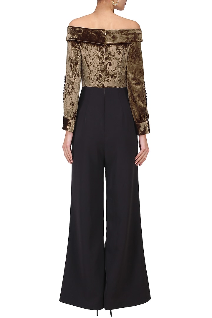 Coffee and black off shoulder jumpsuit available only at Pernia's Pop Up Shop.