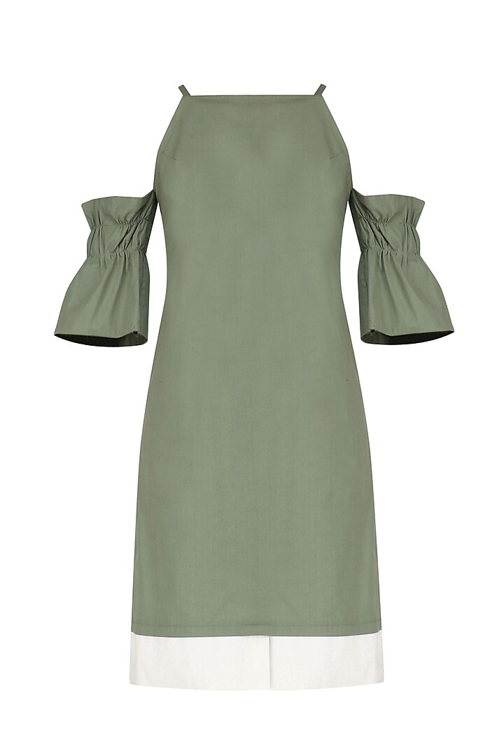 Laurel Green Cold Shoulder Mini Dress by Manika Nanda