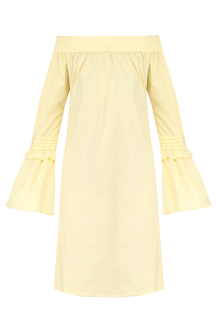 Lemon Yellow Off-Shoulder Mini Dress by Manika Nanda