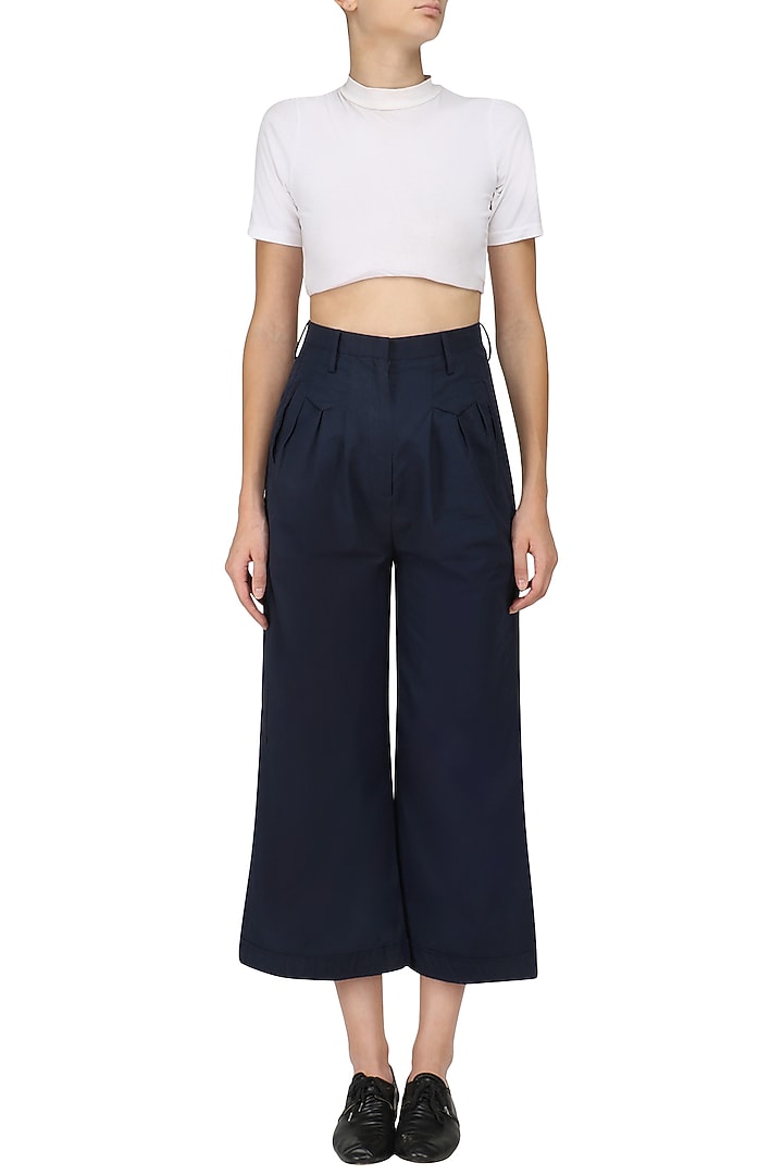 Prussian blue high waisted palazzo pants available only at Pernia's Pop Up Shop.