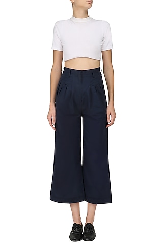 Prussian Blue High Waisted Palazzo Pants by Manika Nanda