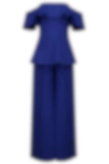 Electric blue off shoulder peplum top and pants set available only at Pernia's Pop Up Shop.