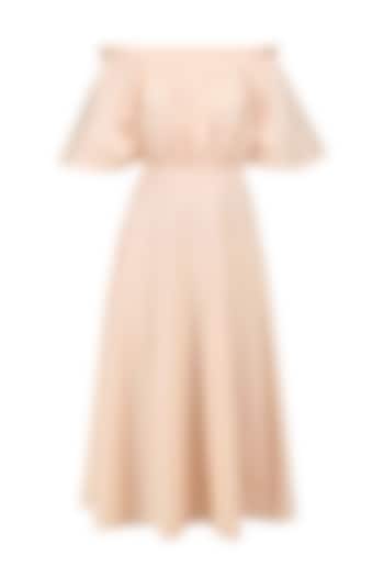 Powder Peach Blusson Style Off Shoulder Midi Dress by Manika Nanda