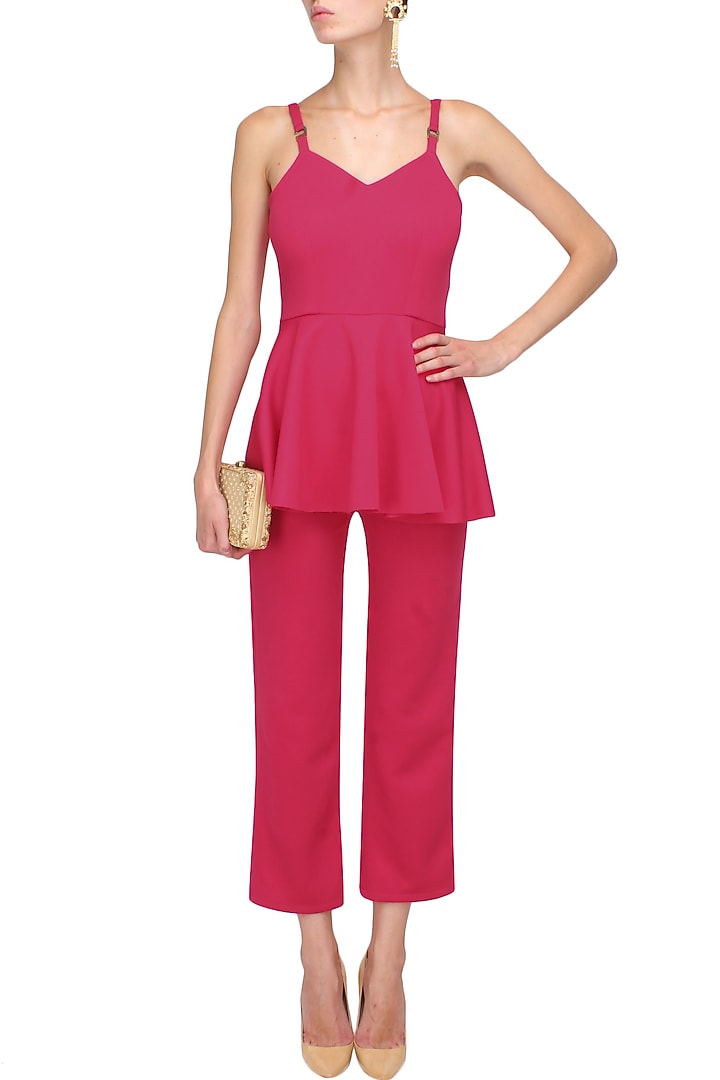 Pink cutout back peplum jumpsuit available only at Pernia's Pop Up Shop.